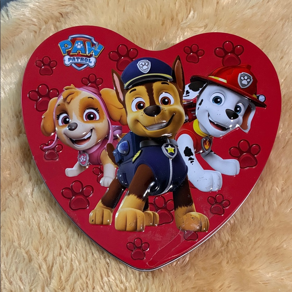 Paw Patrol Heart Tin in Red with Blue and White Accents